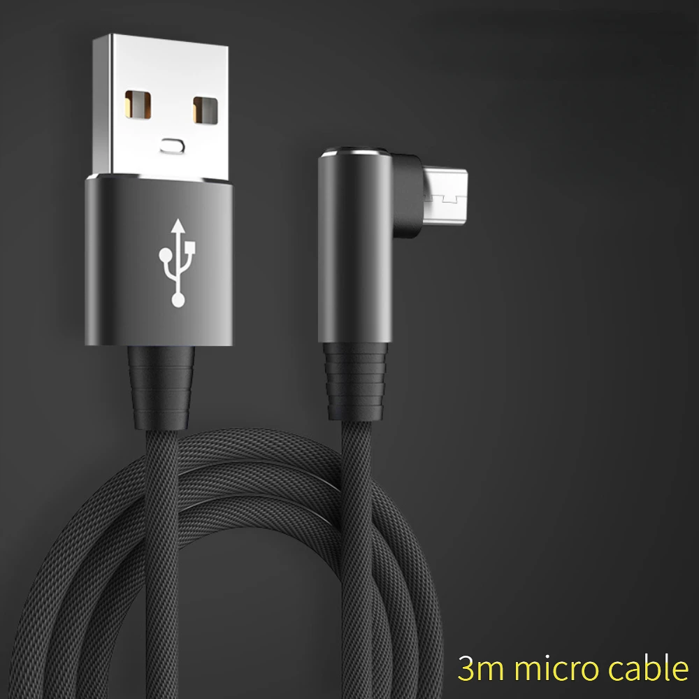 

90 Degree Elbow Micro USB Cable Fast Charging microusb Mobile Phone Cables For Samsung s7 Xiaomi Nexus Android 3m usb cable