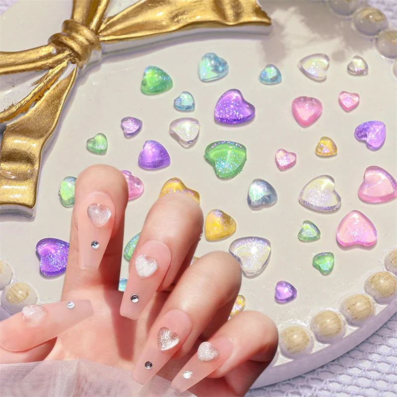 

100pcs Exquisite Japanese Peach Heart Nail Art Decorations 3D Resin Crystal Rhinestones Nail Charms DIY Kawaii Accessories Parts