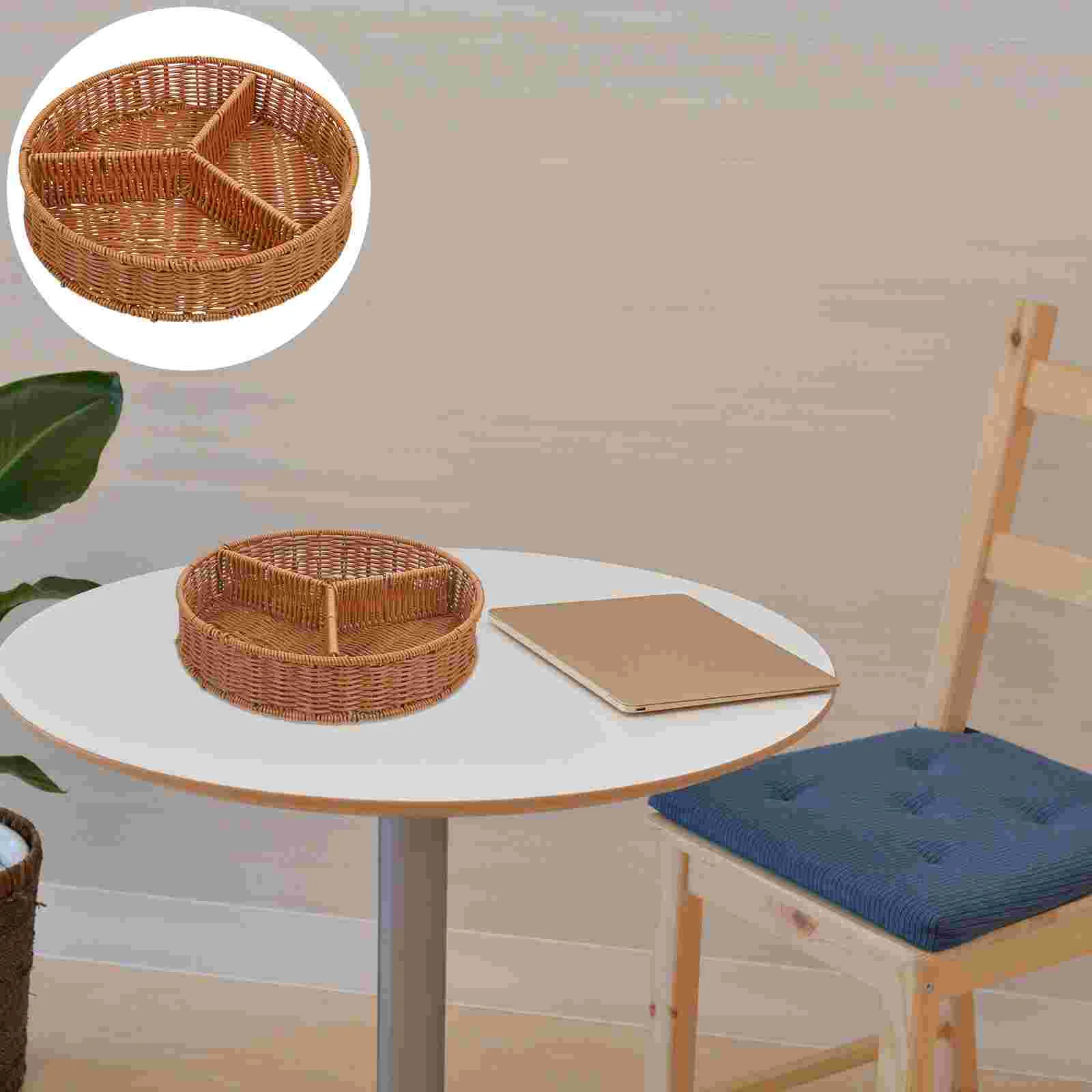 

Basket Rattan Tray Fruit Baskets Snack Serving Vegetable Wovenwicker Bread Weaving Breakfaststorage Wooden Organizer Farmhouse