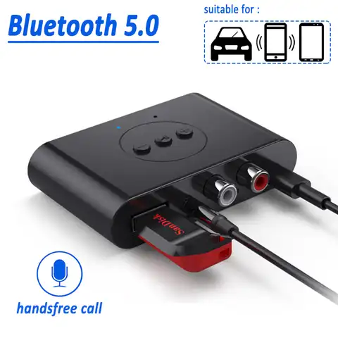 Аудиоприемник Bluetooth 5,0, U-диск, RCA, 3,5 мм, разъем AUX 3,5, стерео, Музыкальный беспроводной адаптер с микрофоном для автомобиля, комплект усилителя ...