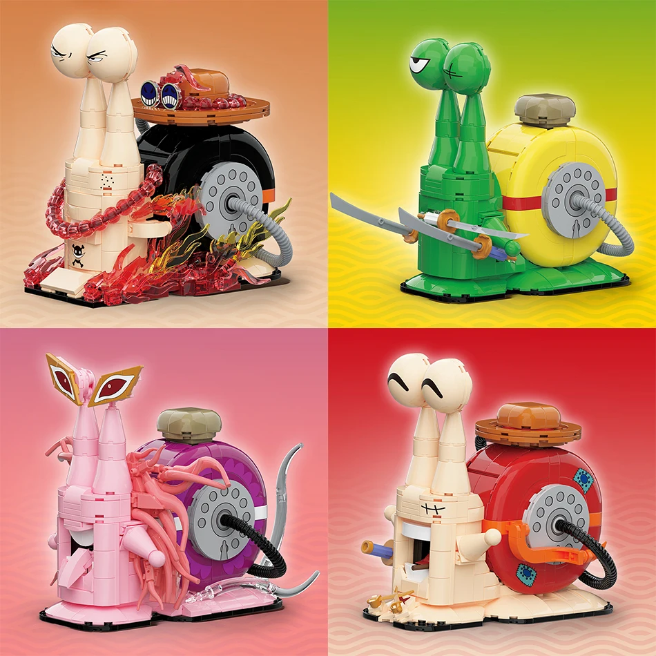 Фото Конструктор Kawaii Animal Snail Telephone Den Den Mushi: Креативные аниме-блоки для сборки телефонной трубки-улитки, игрушки для детей, подарки №1