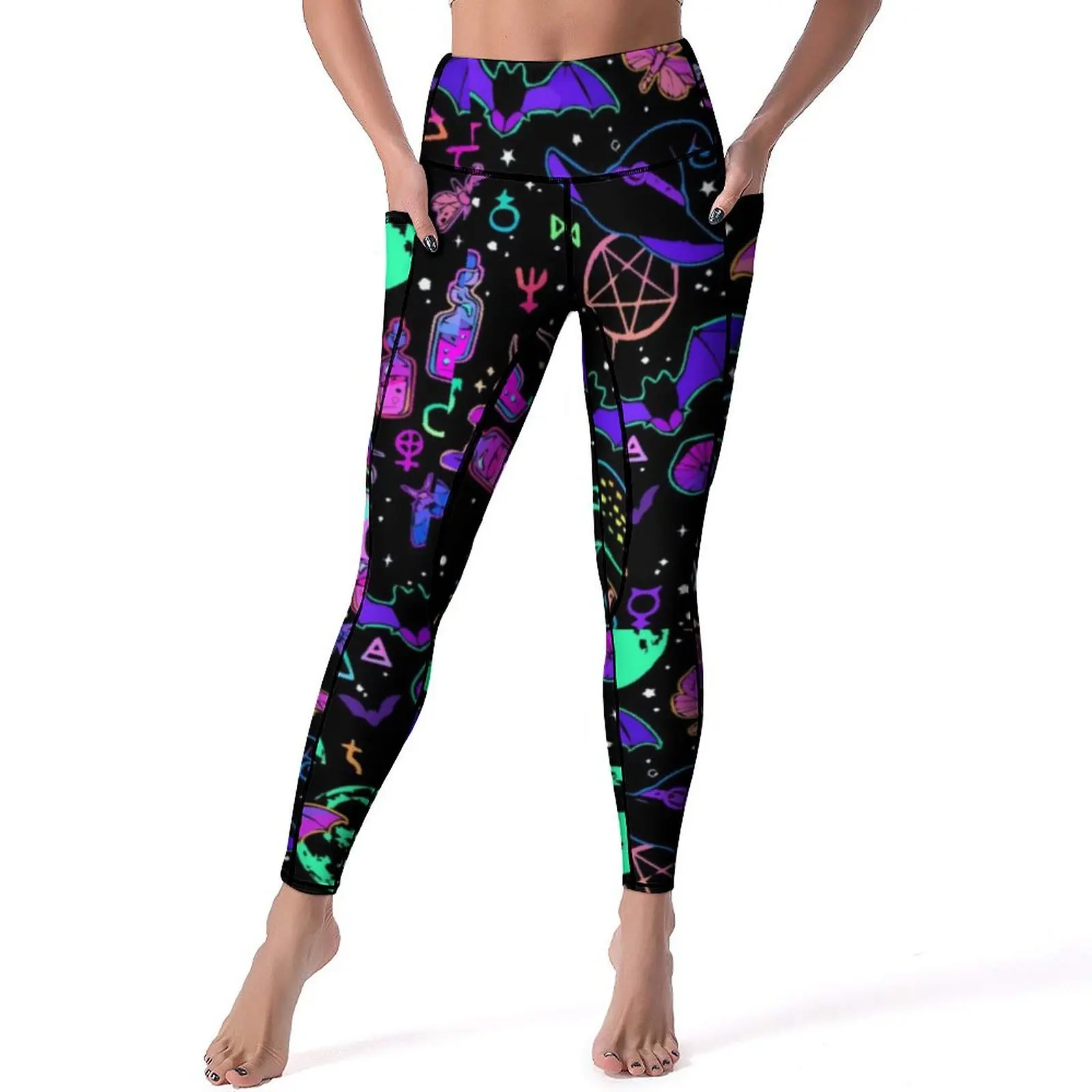 

Bats Print Yoga Pants Women Colorful Halloween Leggings Sexy Push Up Elegant Yoga Sport Legging Stretchy Graphic Fitness Leggins