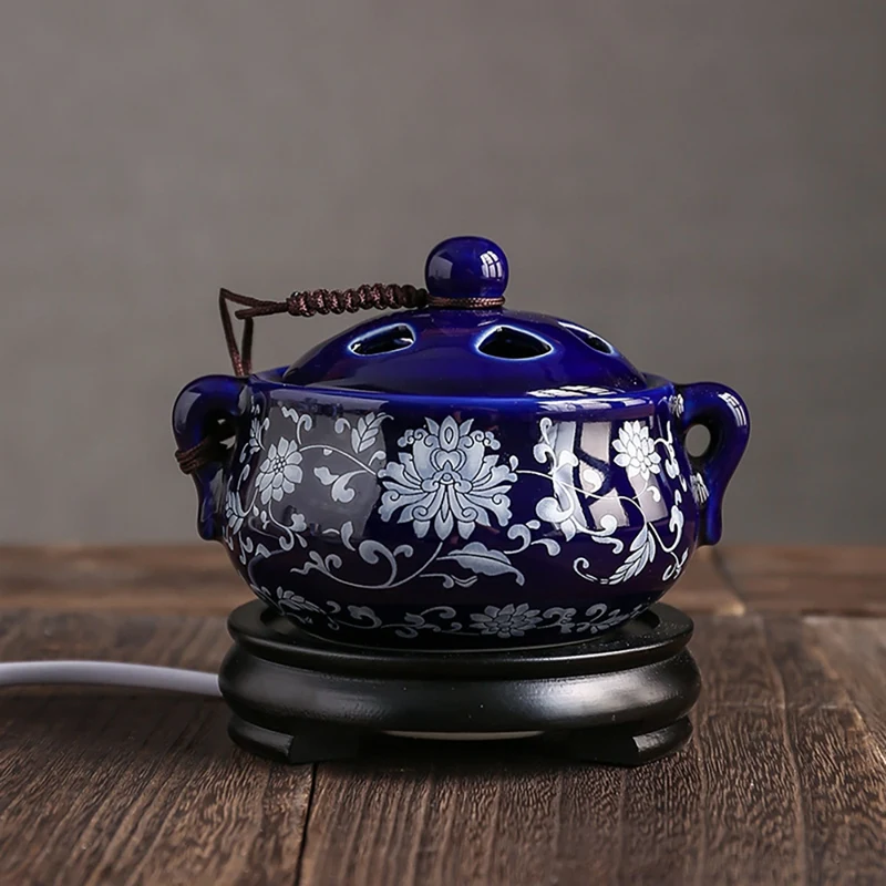 

Electric Ceramic Sandalwood Incense Burner Adjustable Timing Electronic Aroma Burner Electronic Aromatherapy Home Decor