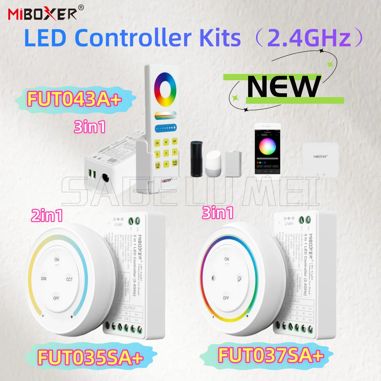 Фото Новые комплекты светодиодных контроллеров MiBoxer (2,4 ГГц) DC12~24V FUT037SA+ FUT043A+ 3in1 RGB/RGBW/RGB+CCT FUT035SA+ 2in1Singlecolor/Dual white №1