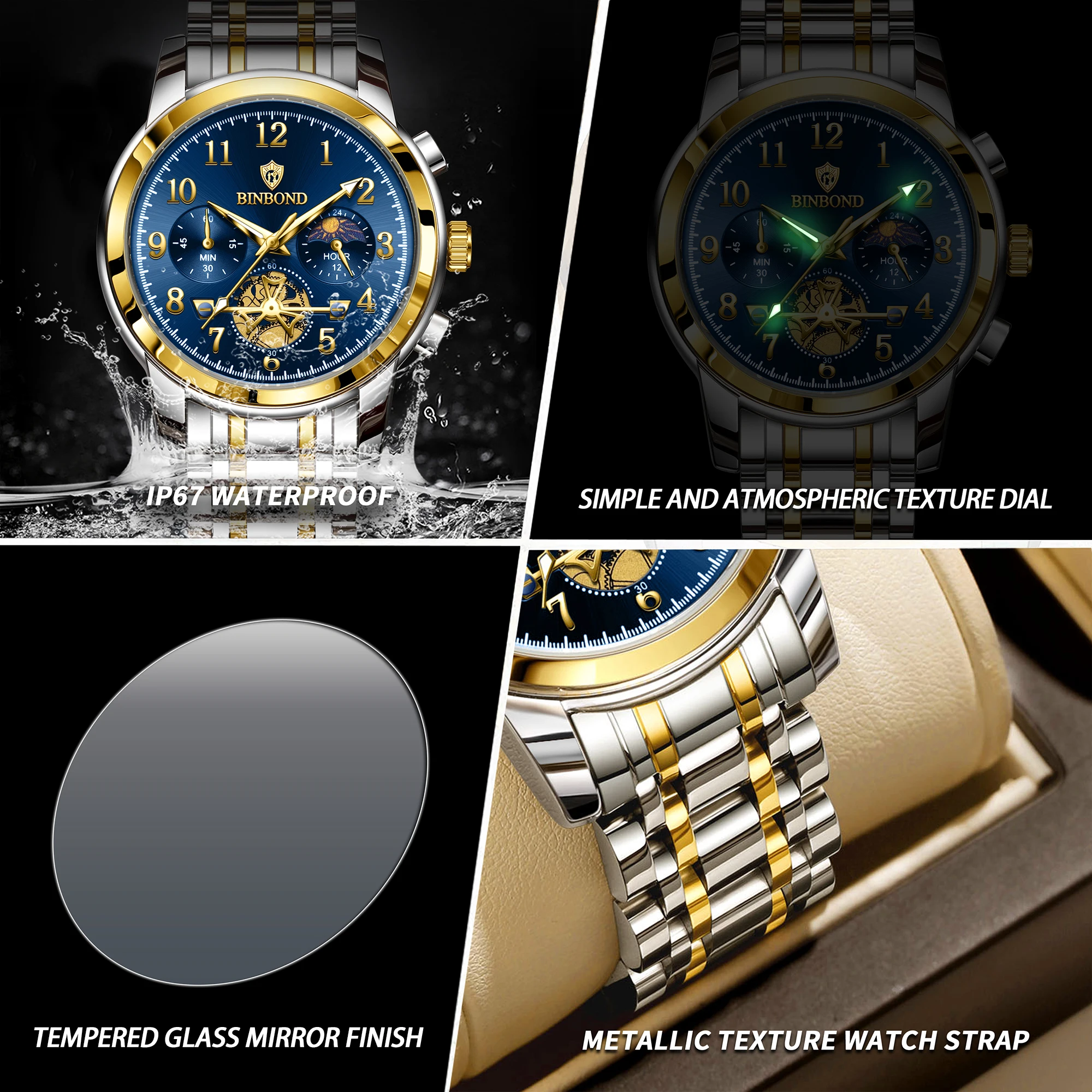 Мужские часы BINBOND Original Accurate Quartz, роскошные, с хронографом, прочные, светящиеся, водонепроницаемые, повседневные. (art.: 3920dbe3e36a3) - 3920dbe3e36a3