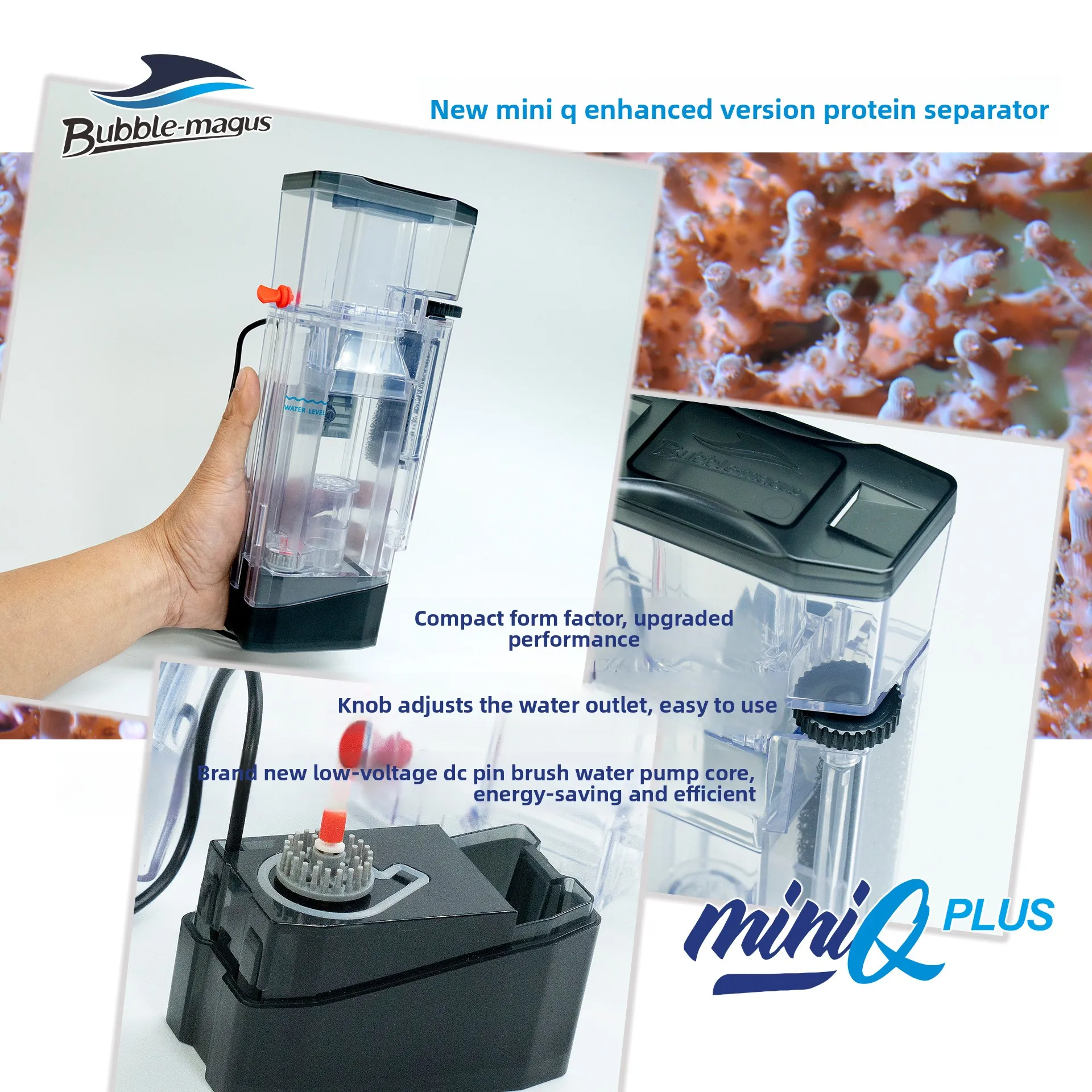 Фото Протеиновый скиммер BUBBLE MAGUS miniQ plus для аквариумов, встроенный подвесной фильтр для микро-аквариумов с кораллами, задний фильтр, 100 л. №3