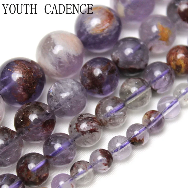 

Natural Stone Purple Ghost Quartz Round Loose Spacer Beads Strand For Jewelry Making DIY Bracelet Necklace 15'' 6 8 10 12mm