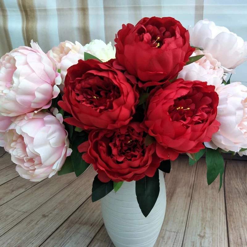 

5Heads Peony Artificial Flowers Round Roses wedding Decoration Silk Flower Home Decoration