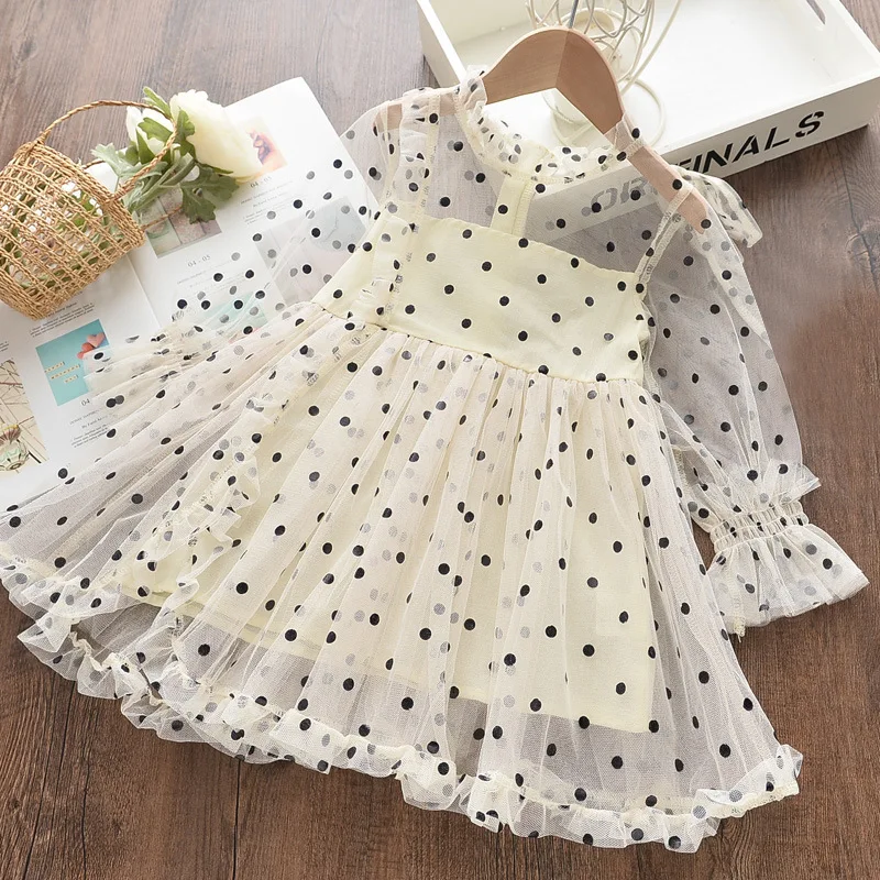 

2022 new autumn girls dress polka dot mesh skirt cute breathable princess skirt
