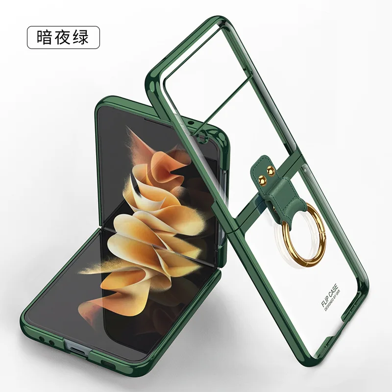 

Прозрачный чехол с покрытием для Samsung Z Flip3, чехол с кольцевой пряжкой, Роскошный прозрачный противоударный чехол для Galaxy Z Flip 3, чехол