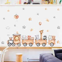 cartoon train with jungle animals wall stickers children nursery vinyl wall decal mural kids baby room interior home decor