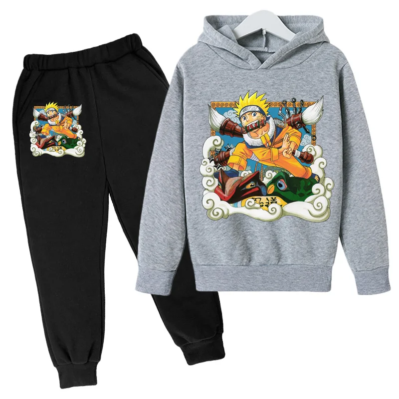 

Naruto Set Kids Boys Spring Autumn Color Print Hoodie + Black Pants Baby Children Sweatshirt Hoody Coat Trousers Clothes