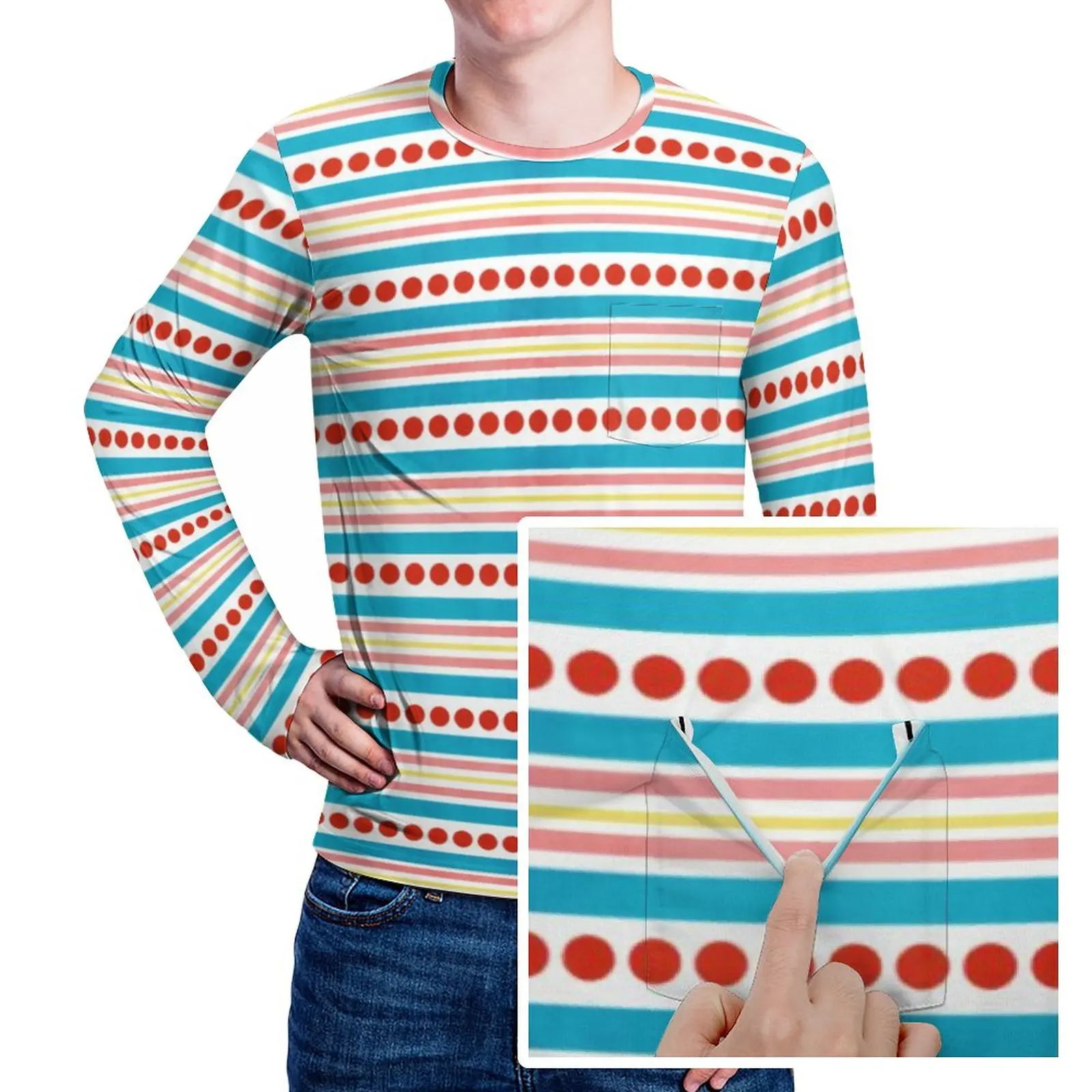 

Футболка в горошек и в полоску, с карманом, в стиле ретро