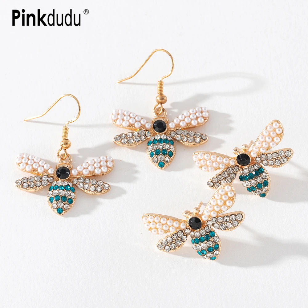 

Pinkdudu Retro Cartoon Bee Inlaid Rhinestone Pearl Stud Earrings Simple Creative Insect Drop Earrings for Women Jewelry PD616