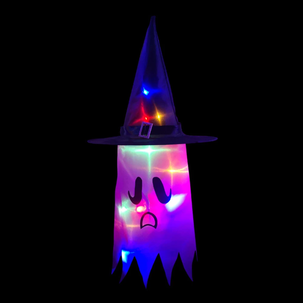 

Halloween LED Lights Hanging Ghost Colorful Luminous Witch Hat Party Decoration Horror Glowing Wizard Ghost Hat Lamp Decor