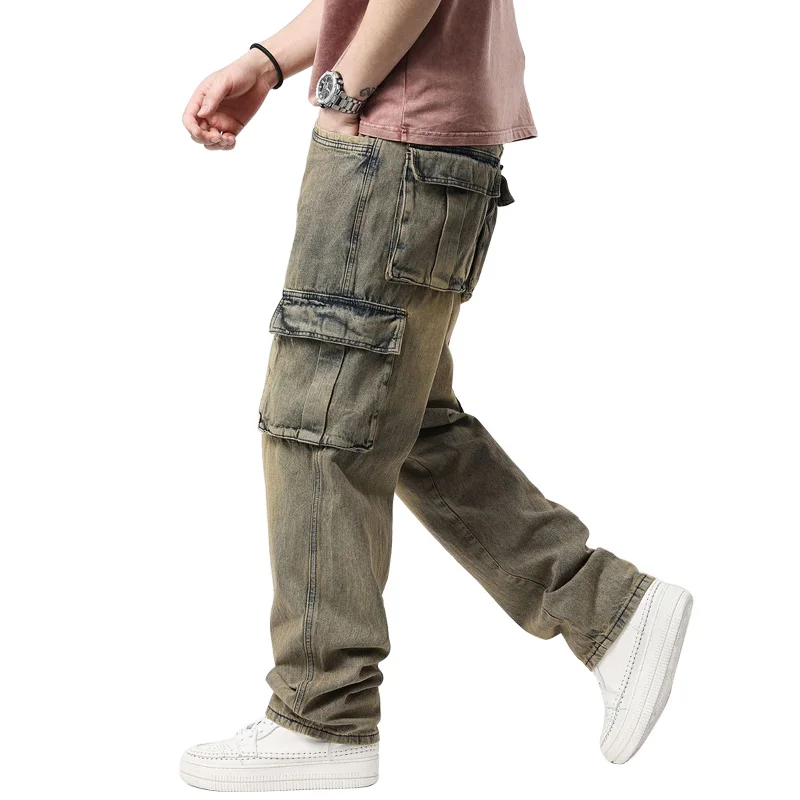 2022 Mens Vintage Baggy Jeans Wide leg  Jeans Men Hip Hop Jeans Long Skateboard Loose Fit Jeans Mens Harem Pants Black