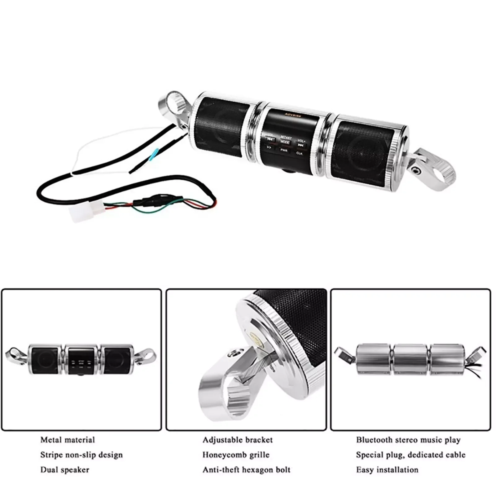 Bluetooth Музыкальный плеер MP3 WMA Мотоцикл Стерео Динамик FM Радио Регулируемый LED Экран TF-карта/АUX-кабель/USB разъем включен.