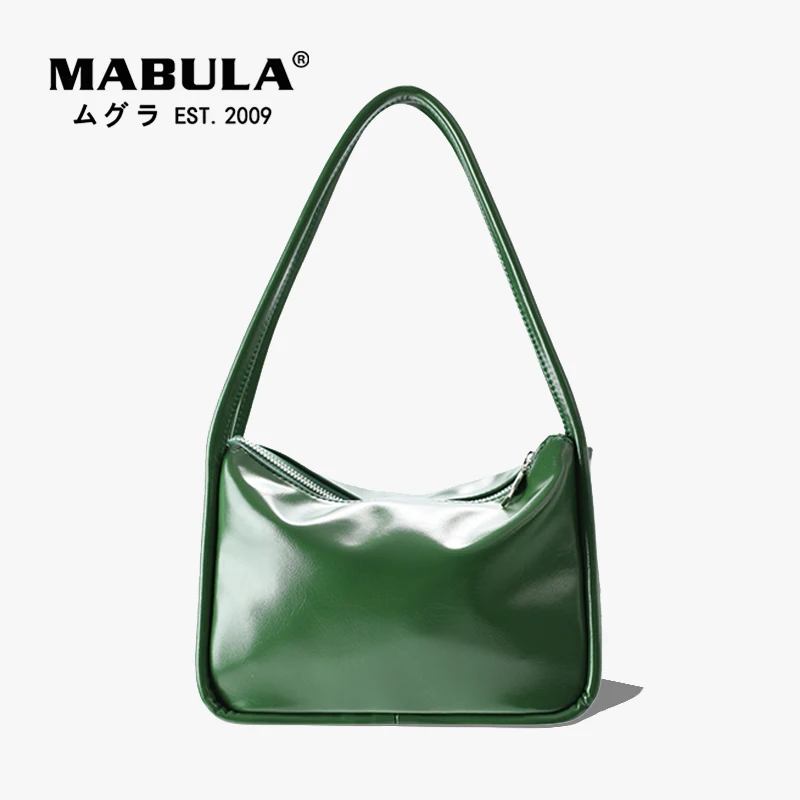 

MABULA Small Square Silver Tote Handbag for Women Retro Pu Leather Shoulder Hobo Bag Simple Stylish Zipper Shopper Purse
