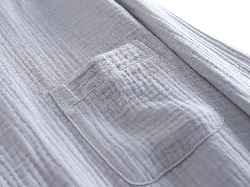 New spring and autumn men's 100% cotton crepe round neck plaid pajamas two-piece long-sleeved trousers plus size loungewear suit