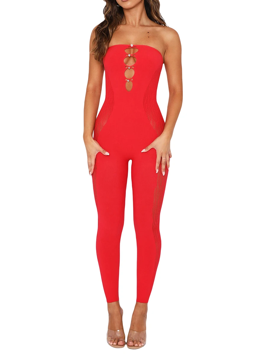 

Nensiche Women s Sexy Strapless Bodycon Romper Jumpsuit Sleeveless Off Shoulder Cutout Summer Long Pant Club Jumpsuits
