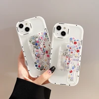 ins flowers gloomies bear bring support phone cases for iphone 13 12 11 pro max xr xs max 8 x 7 couple anti drop tpu soft cover