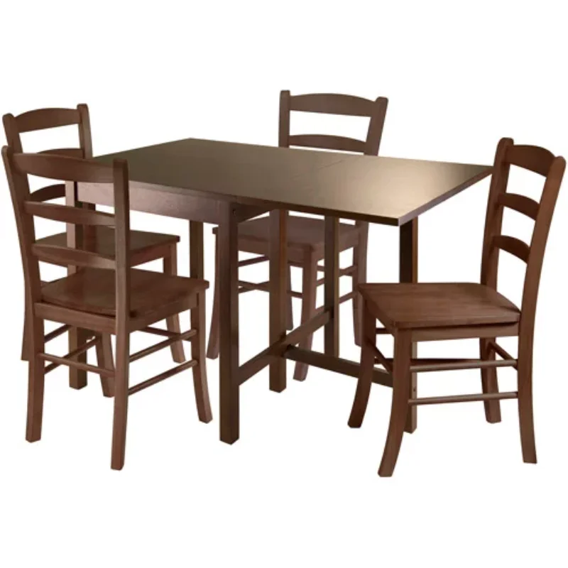 

Winsome Lynden 5-Piece Dining Set with Drop-Leaf Table, Antique Walnut