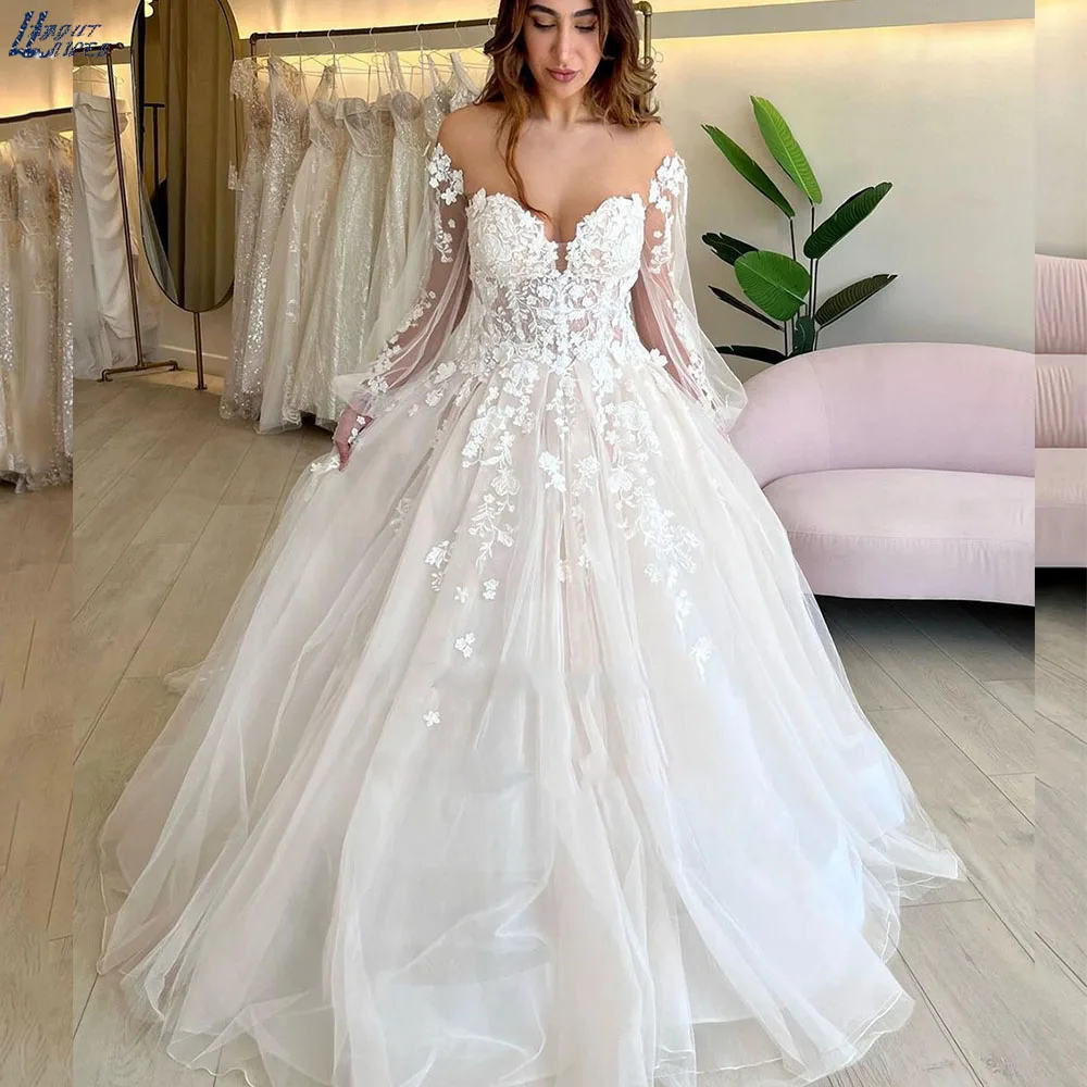 

Princess Wedding Dress Sweethearts Appliques Corset Bridal Gowns Detachable Puff Sleeve Vestido De Novia Customiz Robe De Mariée