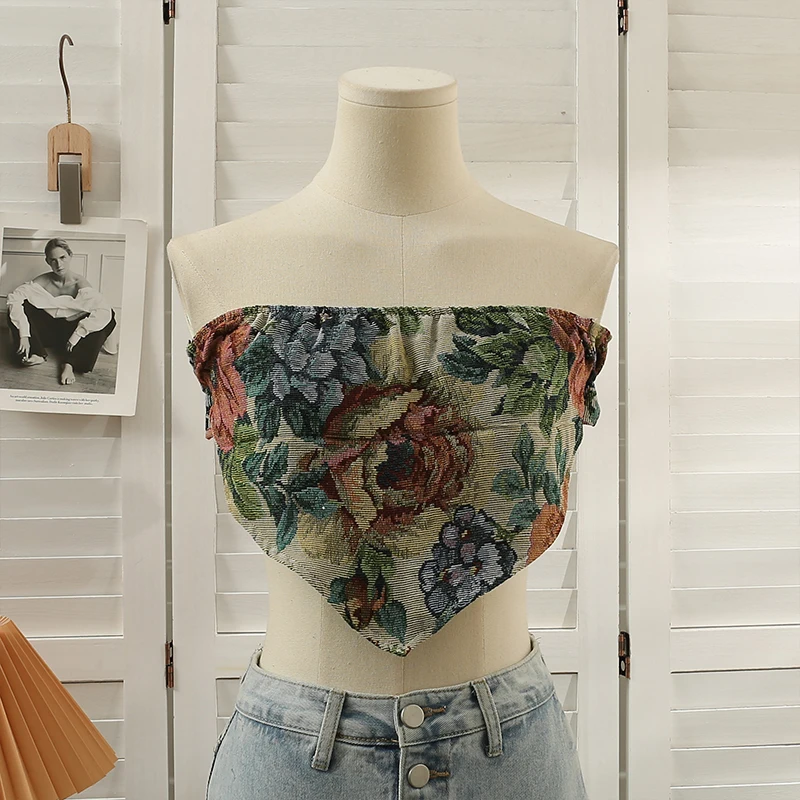 Топ женский с цветочным принтом пикантный укороченный топ на бретельках