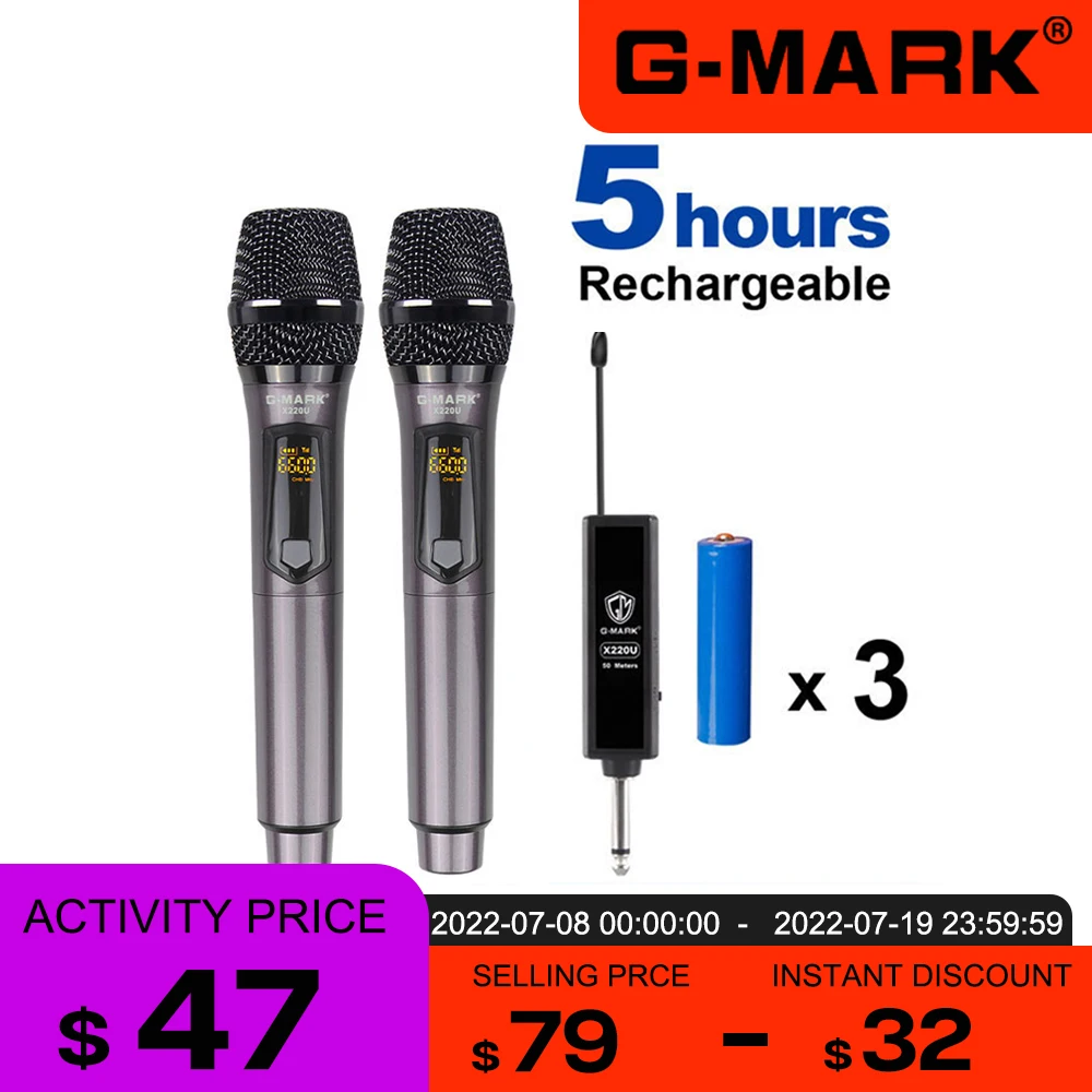 G-MARK X220U беспроводной Перезаряжаемый микрофон запись караоке УВЧ 2 канала ручной