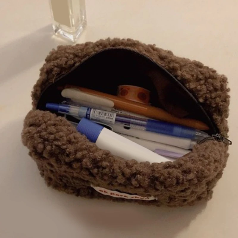 Симпатичная косметичка из овечьей шерсти плюшевая сумка для хранения милая
