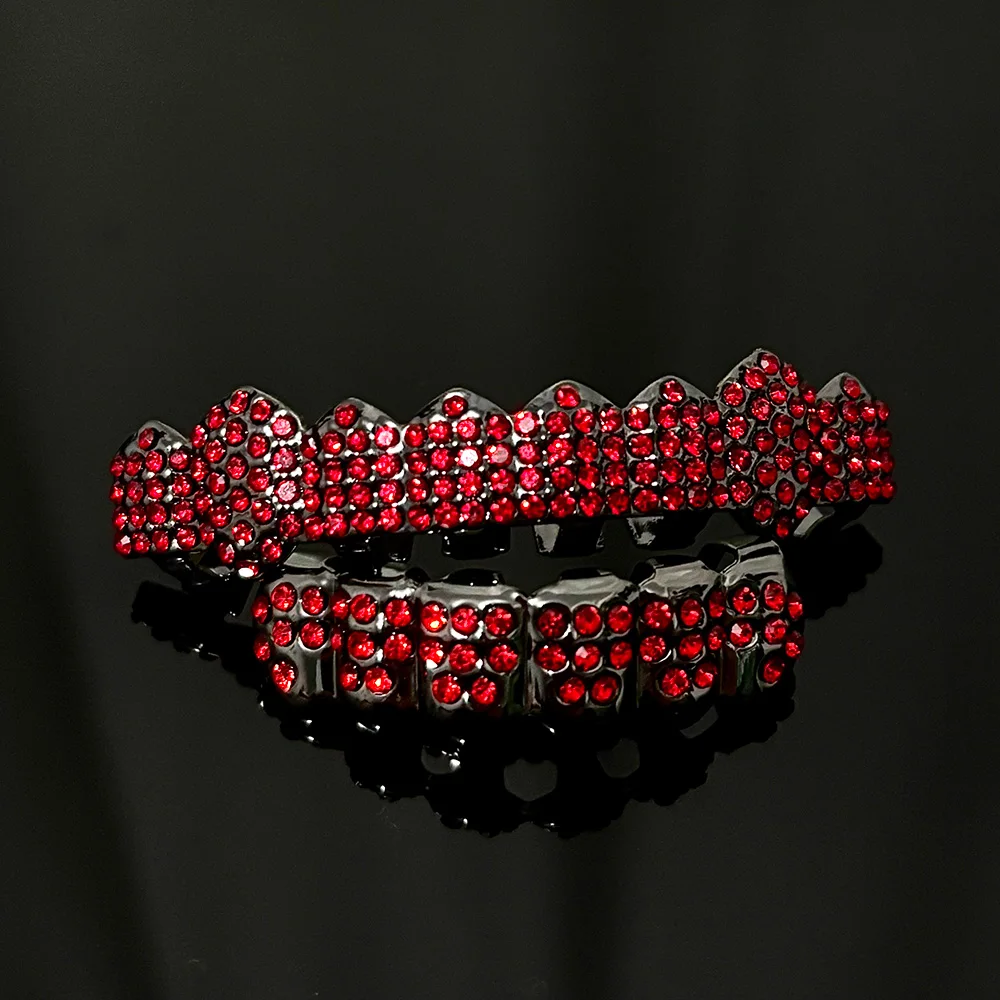 RACHELZ DIY Готический Красный Циркон Зубы Grillz Икла Хип-Хоп Черный Цвет CZ Камень