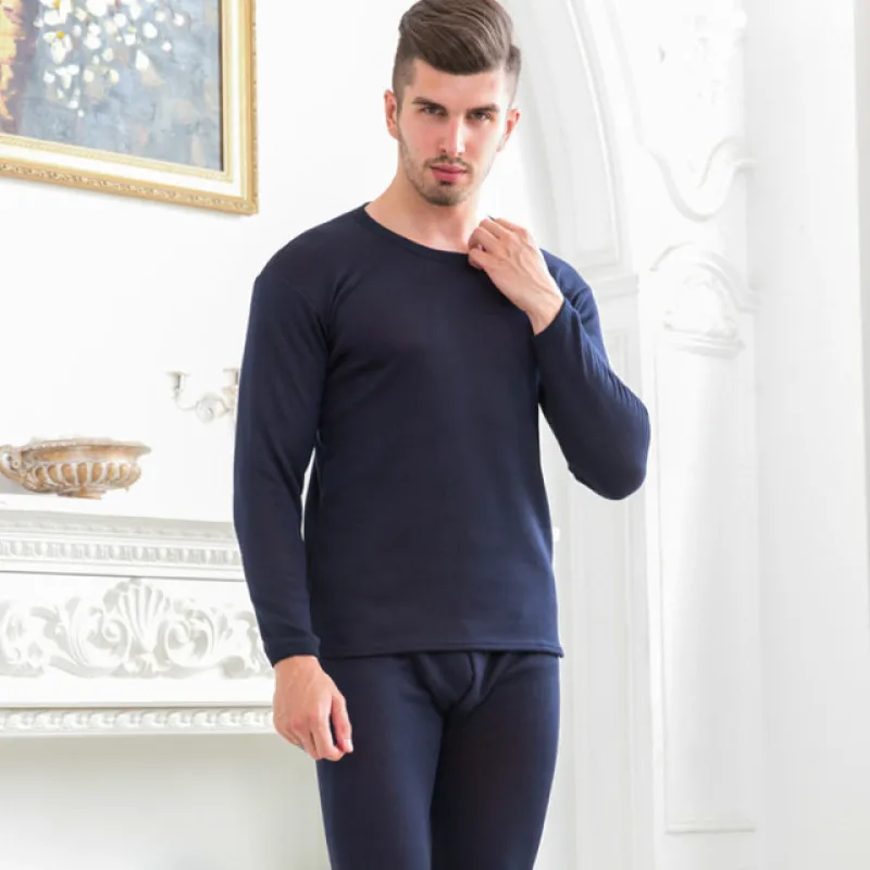 Winter Men's Warm Velvet Thermal Underwear Set Women Thick Solid O-Neck Tops Pants Two Piece Set Daily Cold-Proof Homewear Male