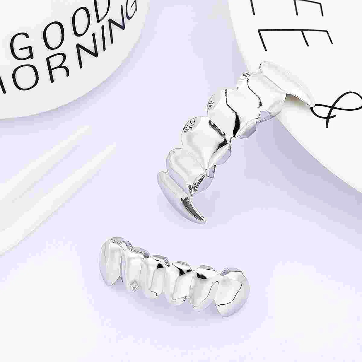 Mouth Bottom Hip Hop Grills, Silver Caps for Men and, Shiny Braces for Adults