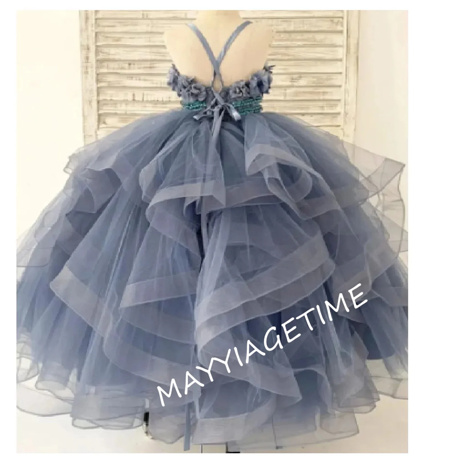 

Платье для девочек с цветочным принтом, аппликация, тюль на тонких лямках, для причастия, принцессы, на заказ, бальное платье до пола для дня рождения