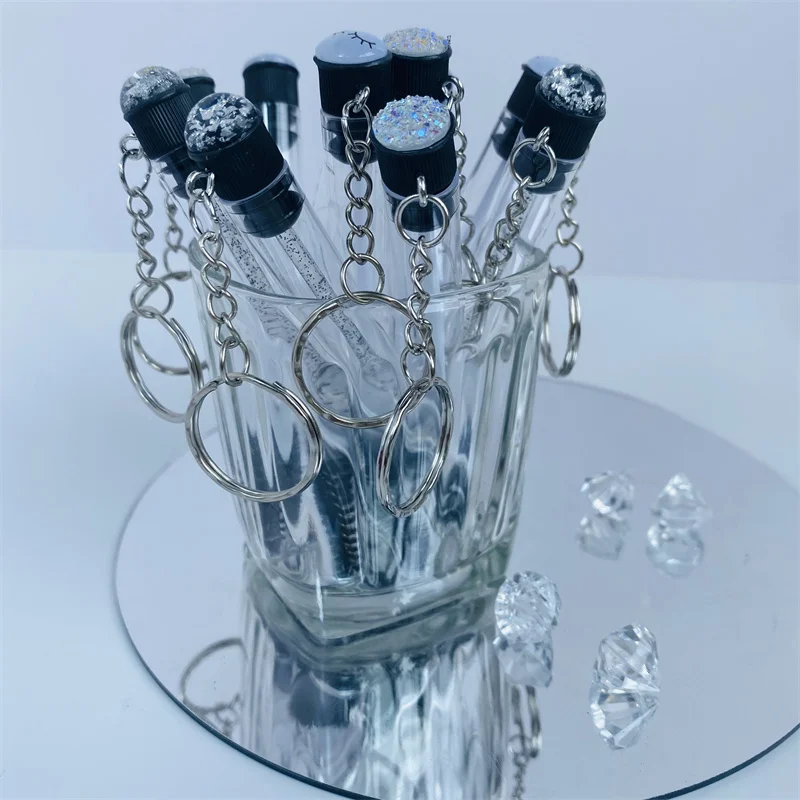 10 pcs New Reusable Eyelash Brush Tube Keychain Plastic Mini Lash Spoolie Container Glitter Cils Mascara Brushes Wands Keyring