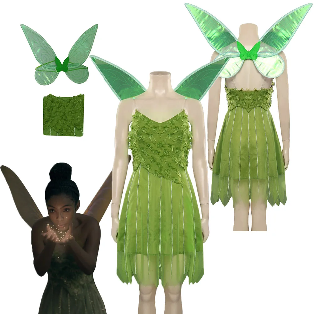 

Peter Pan Wendy Tinker Bell Dress With Wings Cosplay Costume Outfits Halloween Carnival Party Role Disguise Suit for Women Girls