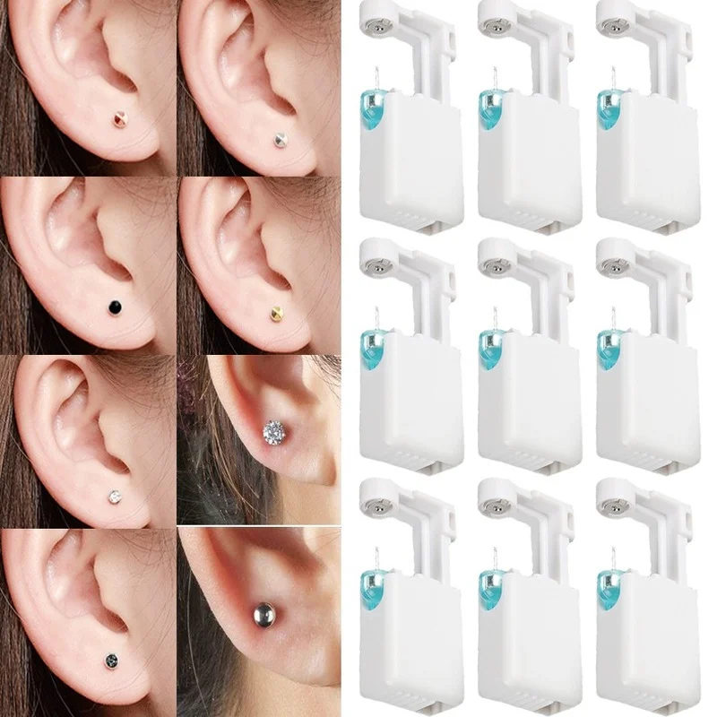 3pcs One-time Disinfection Ear Piercing Gun And Crystal Ear Stud Set For Safety Piercing Ear Studs Nose Clip And Body Jewelry