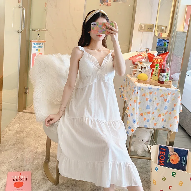

Women Summer New Palace Style Sweet Nightgowns Short Sleeve Cotton Home Dress Casual Loose Soft Comfortable Sleepdress Negligee