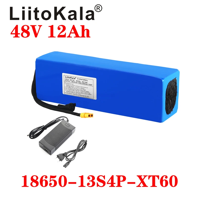 

LiitoKala 48V 12Ah 18650 E-bike battery li ion battery pack bicycle scoot conversion kit bafang 1000W XT60 plug 54.6V Charger