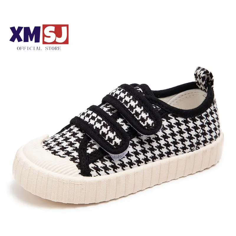 Kids Canvas Shoes Houndstooth Hook-loop Light Weight Fashion 22-37 Infant Boys Girls Casual Shoes Autumn Children Flat Shoe