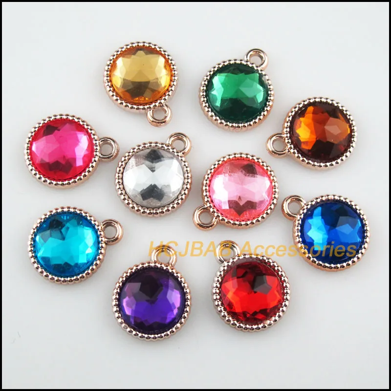 

20Pcs KC Gold Color Mixed Acrylic Round Charms Pendants 15.5x19mm