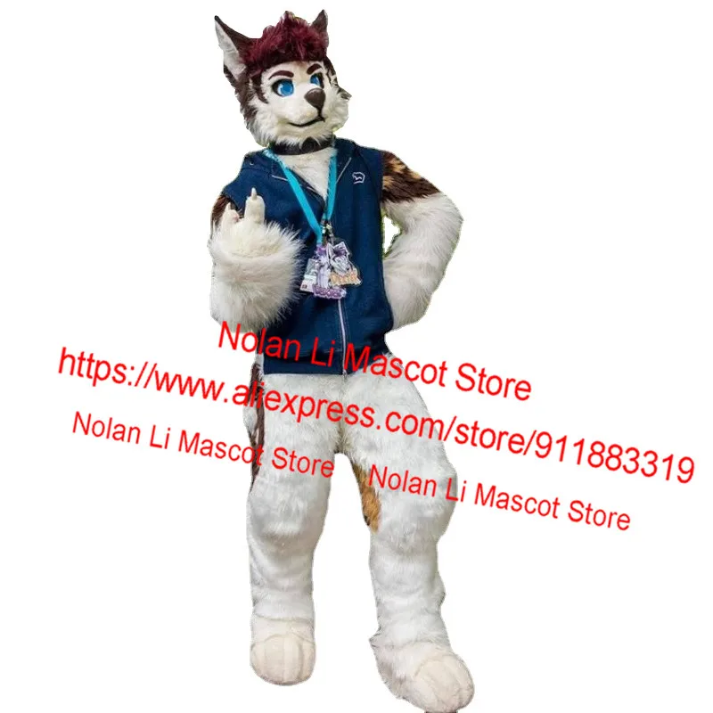 

High Quality Long Hair Brown White Dog Fox Wolf Mascot Costume Adult Cartoon Characters Halloween Party Role Play Suit 184