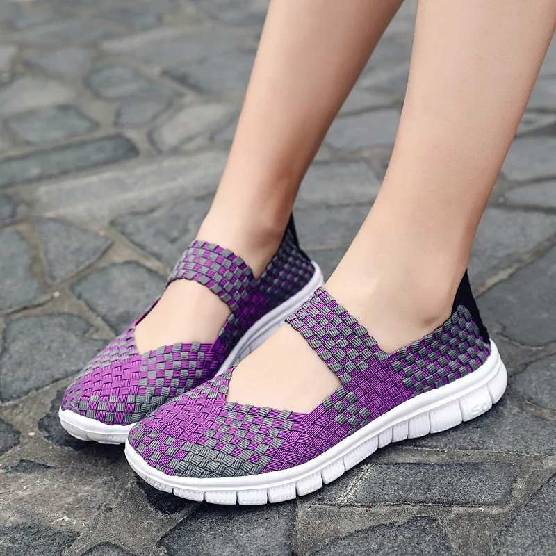 Summer Women Shoes Lady Hand Made Flats Sneakers Breathable Lightweight Women Flat Shoes Manual Woven Shallow Women Casual Shoes