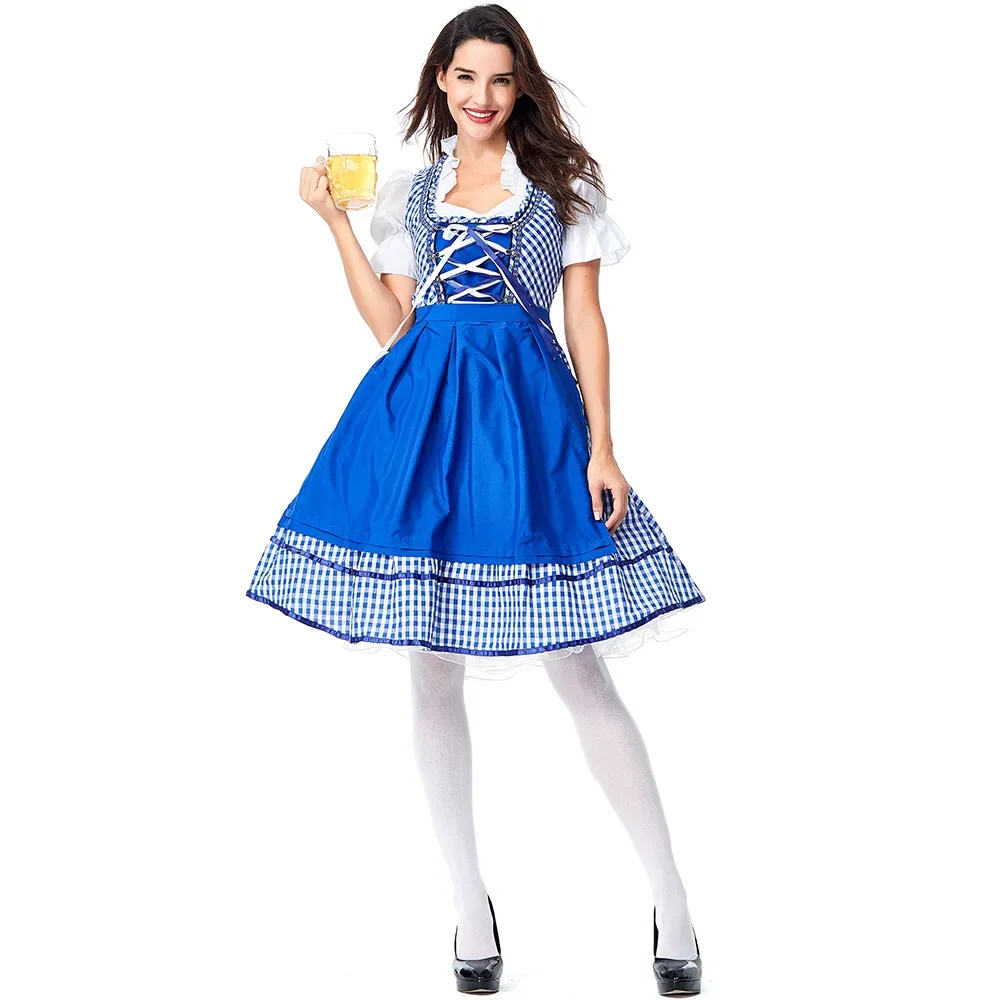 Женский красный синий костюм баварской пивной горничной Октоберфест дирндль