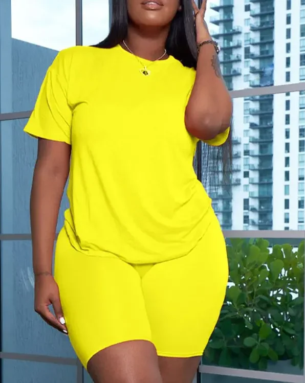 

Summer Suits for Women 2022 Plain Short Sleeve Top Shorts Set Casual Sportswear Multicolor Fashion Daily Streetwear