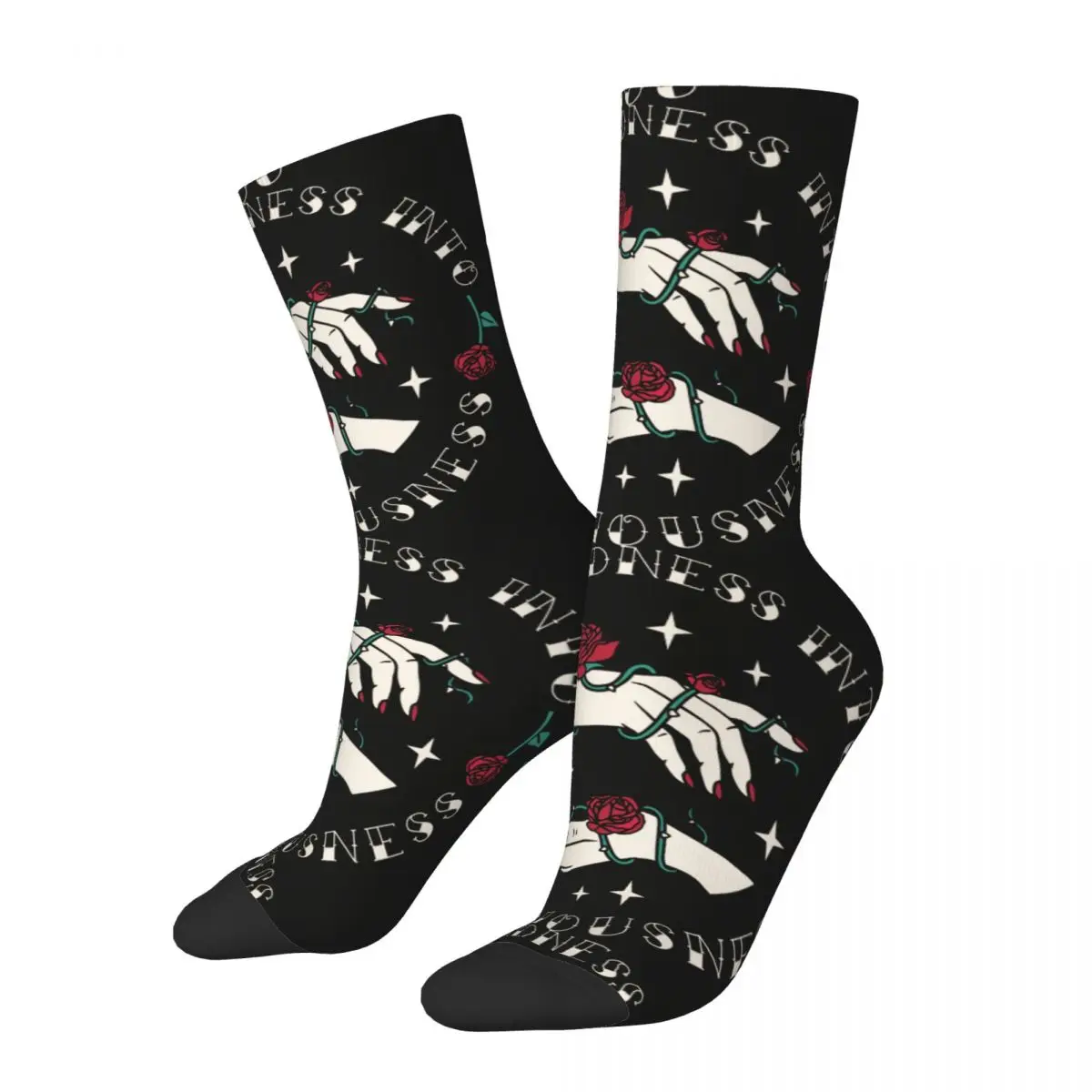 

Hip Hop Retro Hands With Roses Tattoo Crazy Men's compression Socks Unisex Tattoo Style Harajuku Seamless Printed Crew Sock