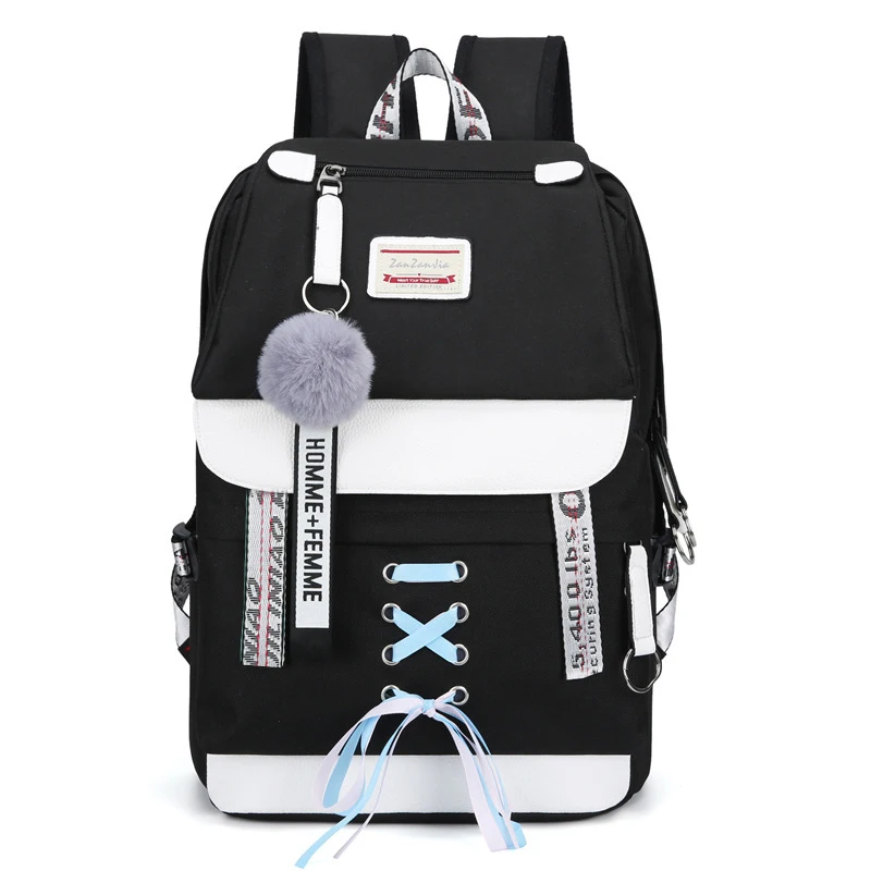 Canvas Usb School Bags Girls Teenagers Casual Women Designer Black Large Capacity Middle High College Teen Schoolbag Backpack