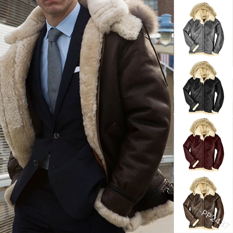 

2022 Warm Tickness Furry Coat Casual ded Fasion Men Autumn Winter Faux Fur PU Leater Jacket Lon Sleeve Loose