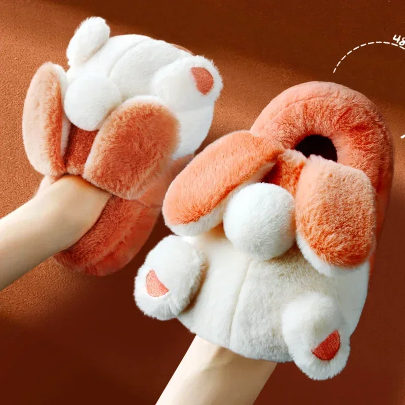 Зимние теплые кроличьи туфли женские замшевые плюшевые хлопковые тапочки на