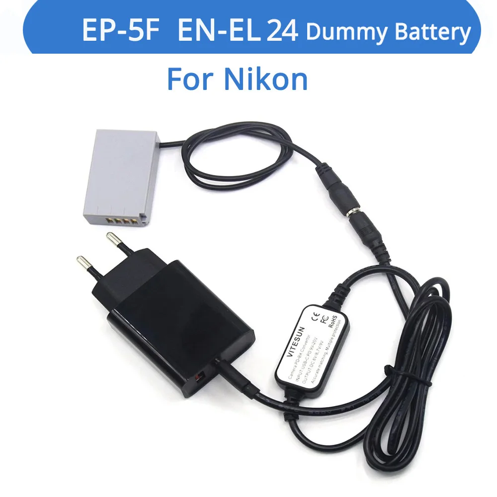 

PD Charger USB-C Power Cable EP-5F DC Coupler EN-EL24 ENEL24 VFB1190 Dummy Battery For Nikon 1 J5 1J5 Camera